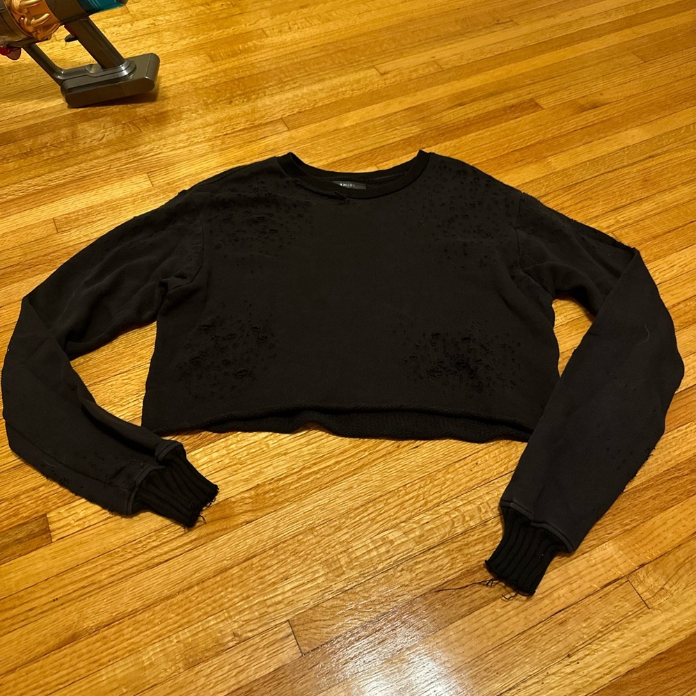 Amiri black cropped shotgun crew neck distressed